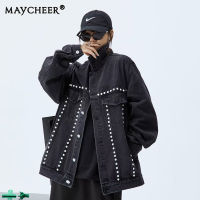 MAYCHEER   เสื้อแจ็คเก็ตคาวบอยสำหรับผู้ชายและผู้หญิงเสื้อโค้ทผู้ชายสไตล์วินเทจ