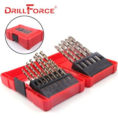 DRILLFORCE 19ชิ้น/เซ็ต1.0-10มิลลิเมตรโคบอลต์เจาะบิตเหล็กความเร็วสูง HSSCO M35เกลียวบิดสว่านสำหรับสแตนเลสโลหะไม้