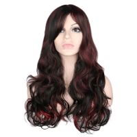 [COD] and new womens big wave black red highlight dyed long curly hair wig masquerade carnival