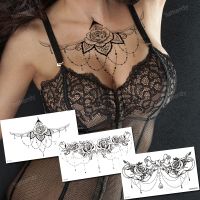 hot！【DT】☃  tatoo stickers for girls body art belly jewel tattoo mandala rose flower black henna tattoos breast chest decal