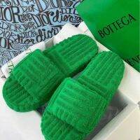 Top BVˉ Green towel slippers, thick soled flat shoes, women wearing net red, mens and womens hair slippers, fashionable and comfortable womens shoes