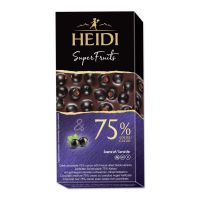 จัดมาให้คุณ?( X 1) HEIDI DARK CHOCOLATE 75% WITH SUPERFRUITS ไฮดี้ ดาร์กช็อคโกแลต 75% 65g. แบล็คเคอร์เรนท์