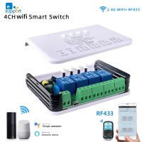 Ewelink 4CH WIFI สมาร์ทสวิตช์โมดูล,ตัวควบคุมมอเตอร์,DC 12V 24V 32V AC 110V 220V,4 Channel พัลส์ RF433รีเลย์,Alexa Google Home