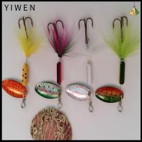 YIWEN 4Pcs 4สีค่ะ เหยื่อตกปลาโลหะ โลหะสำหรับตกแต่ง พร้อมตะขอขนนก ล่อจิ๊กกิ้งโลหะ ของใหม่ โลหะเลื่อมปลาเทราท์ เหยื่อล่อตกปลา เครื่องมือสำหรับตกปลา