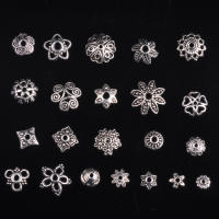 50pcs Tibetan Silver Color Metal Flower Loose Spacer Beads Caps Wholesale lot for Jewelry Making DIY Crafts Findings 32#~53#