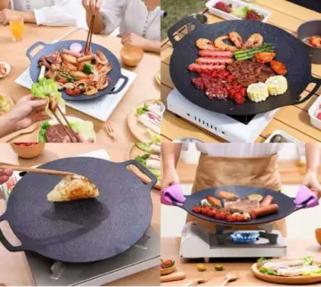 Korean Round Grill Pan Outdoor Camping Frying Pan Flat Pancake Griddle  Non-stick Maifan Stone Cooker Barbecue Tray BBQ Supplies