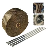 5m Motorcycle Exhaust Heat Wrap Fiberglass Heat Shield Tape （Titanium/Black） Adhesives Tape