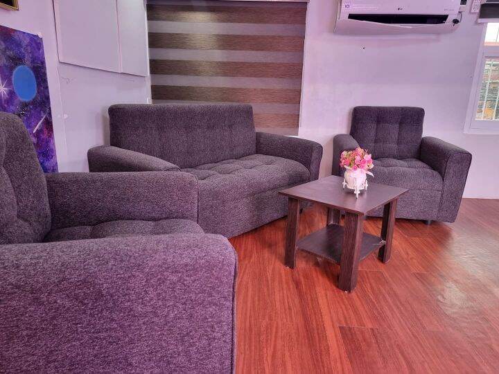 sala set ambassador dark grey fabric sofa with center table uratex foam