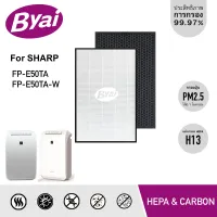 แผ่นกรองเครื่องฟอกอากาศ Sharp FP-E50TA, FP-E50TA-W แทนแผ่นกรองรุ่น Sharp FZ-E50HFE แผ่นกรองกลิ่น FZ-E50DFE ยี่ห้อ Byai