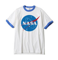 GILDAN T SHIRT แขนจั๊ม สีฟ้า คอกลม ลาย นาซ่า ยานอวกาศ แฟชั่น สตรีท NASA SPACE 002