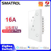 SMATRUL 16A Tuya Zigbee สหรัฐสหภาพยุโรปสมาร์ทซ็อกเก็ตเสียบอะแดปเตอร์ในผนังเต้าเสียบไฟฟ้าที่ปิดเสียงจับเวลา110โวลต์240โวลต์สมาร์ทชีวิต App สำหรับ Google Home Alexa