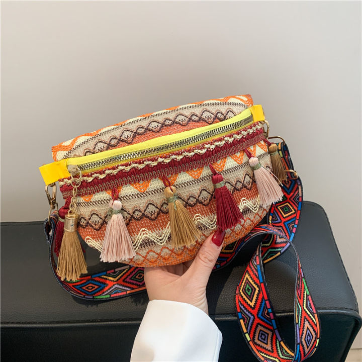 zongsheng-กระเป๋าคาดเอวสำหรับผู้หญิง-กระเป๋าแฟชั่นแนวชนเผ่ากระเป๋าสายไหล่เดียวขนาดเล็กสดและเรียบง่ายต่อเข้าสำหรับกระเป๋าคาดหน้าอก