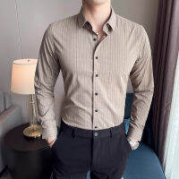 High End Mens เสื้อลำลองฤดูใบไม้ผลิตัวอักษรลายพิมพ์เสื้อแขนยาวธุรกิจสำนักงานทำงาน Camisas De Hombre