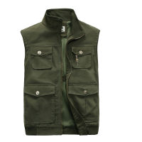 SUJOutdoor Multi-pocket Stand Collar Cotton Photography Fishing Outer Wear Vest Mens Casual Vest