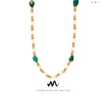 European And American Vintage Court Style Handmade Natural Green Agate Water Drop Fresh Water Short Pearl Necklace Entry Lux Ele