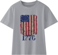 Casual Tops Shirts Kid Toddler 4th of July 3D Graphic Printed Tees Boys Girls Novelty Fashion Short Sleeve T Shirts Tops (Grey, 5-6 Years)