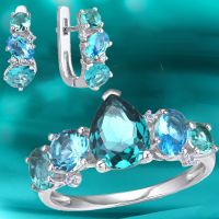 【CW】 Luxury Designer Aquamarine Jewelry Set for Bride Wedding Engagement Earrings Day