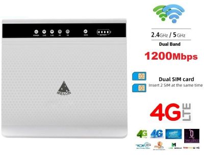 เร้าเตอร์ใสซิม 2 ซิม 4G Router เราเตอร์ ใส่ซิม,1200Mbps Dual-band 2.4G+5Ghz, 6 External+Internal High Gain Antennas,Home High-Performance