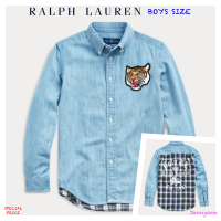 RALPH LAUREN MADRAS-PANEL CHAMBRAY SHIRT ( BOYS SIZE 8-20 YEARS )