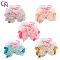 CN 8 quot; Jumbo Sequin Jojo Bows Kids Hair Clip For Girls Handmade Shiny Candy Color Hairgrips Children Hair Accessories Jojo Swia