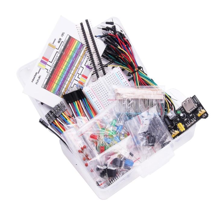 jw-component-kit-with-supply-module-breadboard-resistor-capacitor-led-potentiometer-for