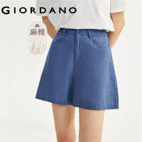 GIORDANO ผู้หญิง ผ้าฝ้ายลินินธรรมชาติทอสีทึบหลวมกางเกงขาสั้นลำลองบางเอวสูง Free Shipping 05403304