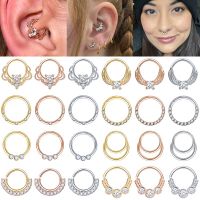 AOEDEJ 16/20G Rose Gold Color Septum Clicker Ring Stainless Steel Daith Earring Crystal Flower Nose Ring Jewelry Helix Hoop Ring Body jewellery