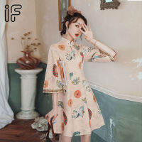 lzd2298cheongsam แขนใหญ่รุ่นปรับปรุงฤดูใบไม้ผลิทุกวันชุดสาวกระโปรงทรงเอสไตล์จีนสั้นแขนสามส่วนyoung