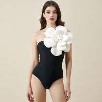 Women Swimsuit Simple Solid Color with Cluster Decoration in BlackWhite on the Shoulders, Fashionable and Elegant