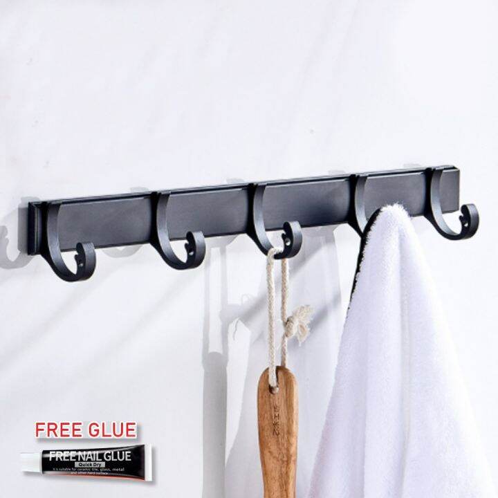 RS Premium Black Aluminium Bathroom Clothes Towel Hanger Sliding Hooks ...