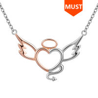 SG Angel and evil necklace with Rose Gold &amp; White Gold panden necklaces 925 sterling silver link chain necklaces for women gifts