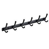 Wall Hanger - with 6 Hooks, Metal Coat Hook Rails for Coat Hat Towel Purse Robe Bathroom Entrance Black