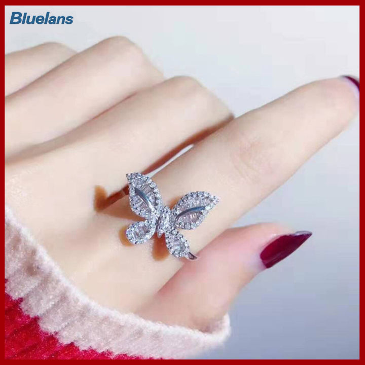 Bluelans®ของขวัญเครื่องประดับแหวนผีเสื้อแบบฝังเพชรสังเคราะห์สำหรับผู้หญิงแนววินเทจ