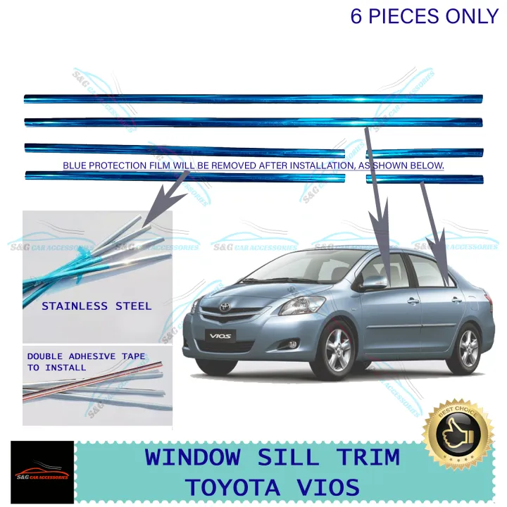 Toyota Vios 2008, 2009, 2010, 2011, 2012 Stainless Steel Window Sill