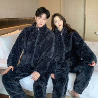 Spot Fast Shipping Coral Velvet Pajamas Men Can Wear Cotton Jackets Three -Layer -Thicker Set Home Service In