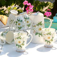 Fashion Drinkware Household Water Ware Set Ceramic Mug with Metal Rack Gift Porcelain Bone China Cold Water Pot 6pcs Coffee Cups