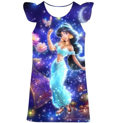 〖jeansame dress〗 Disney Princess Party Dress Up For Girls Halloween Jasmine Princess Dress Costume Children 3D Clothing Birthday Presents Dresses
