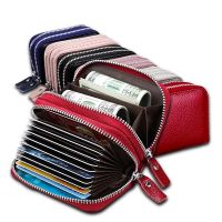 Genuine Leather Rfid Womens Zipper Card Wallet Small Change Wallet Purse For Female Short Wallets With Card Holders Woman Purse Card Holders