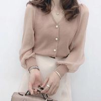 [COD] style niche lace chiffon knitted top womens 2022 spring new short cardigan summer long-sleeved bottoming tide