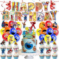 【Affordable variety of balloons】 Sesame Street Theme อุปกรณ์งานเลี้ยงวันเกิดแบนเนอร์ลูกโป่งเค้ก Toppers ชุดปาร์ตี้ที่ยอดเยี่ยมสำหรับเด็กตกแต่งงานเลี้ยงวันเกิด