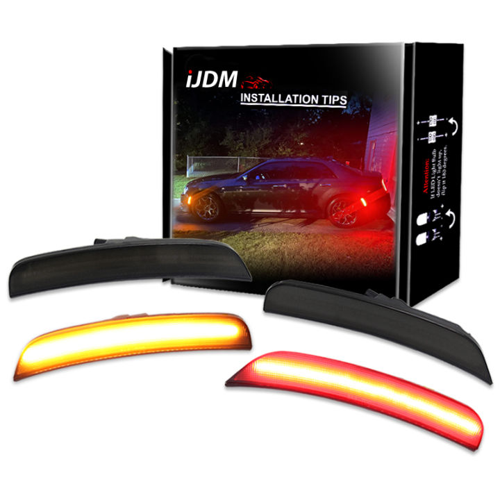 ijdm-ด้านหน้าสีเหลืองอำพันด้านหลังสีแดง-led-ไฟเลี้ยวด้านข้างสำหรับไครสเลอร์300-2015-ด้านหน้าด้านหลังครบชุดควันแสงสำหรับไครสเลอร์300