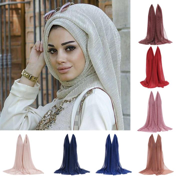 Pleated Hijab Plain Shiny Crinkle Shawl Muslim Hijabs Women Veils Islamic Scarf Lazada