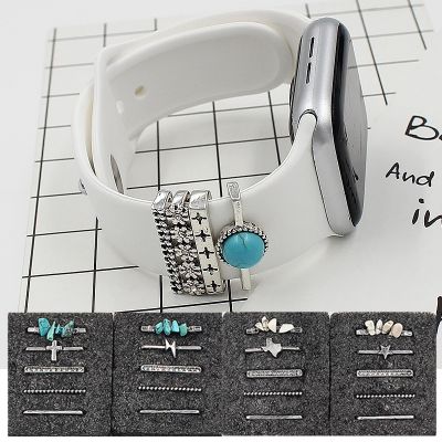Decorative Diamond Ornament Metal Bracelet Charm Wristbelt Decor Ring Watch Band For Apple Watch Band Silicone Strap Accessories