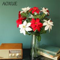 【DT】 hot  Wedding 2 Heads Christmas Simulation Fake Flowers Green Plants Home Living Room Garden Decoration Crafts Artificial Fake Flowers