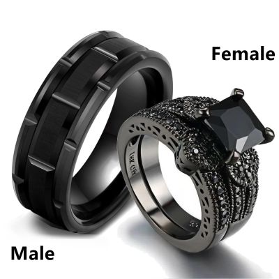 Luxury Couple Rings for Women Black Female Rings Set Trendy Men Stainless Steel Ring Set Wedding Fashion Jewelry for Lover Gifts