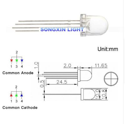 100pcs/lot 8MM/F8 4Pin Red Green Blue RGB LED Diffused Common Anode/Cathode Rgbled Multicolor Tricolor Round Emitting Diode Electrical Circuitry Parts