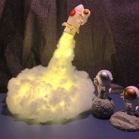 ﹊♕✠ 3D Printed Rocket Lamp LED Colorful Clouds Astronaut Lamp With USB Rechargeable Kids Home Decoration Night Light Creative Gift