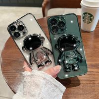 เคสโทรศัพท์แท่นไฟฟ้านักบินอวกาศสุดหรูสไตล์เกาหลีสำหรับ iPhone 11 12 13 14 Pro Max XS X XR 7 8 Plus SE 2020 22เคสแบบมีขาตั้งได้13โปร่งใสขนาดเล็ก