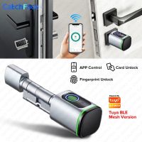 Tuya APP Fingerprint RFID Card Bluetooth Cylinder Lock Biometric Electronic Smart  Door Lock Digital Keyless Replace Lock Home TV Remote Controllers