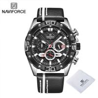 ⌚2023 NAVIFORCE นาฬิกาผู้ชาย,นาฬิกาข้อมือควอตซ์แนวสปอร์ตหรูหราสายหนังทหารกันน้ำ1/10วินาทีนาฬิกาผู้ชายโครโนกราฟ